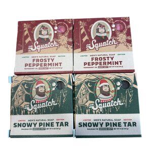 Dr. Squatch Frosty Peppermint Snowy Pine Tar Bar Soap 4 Pack Limited Edition Men